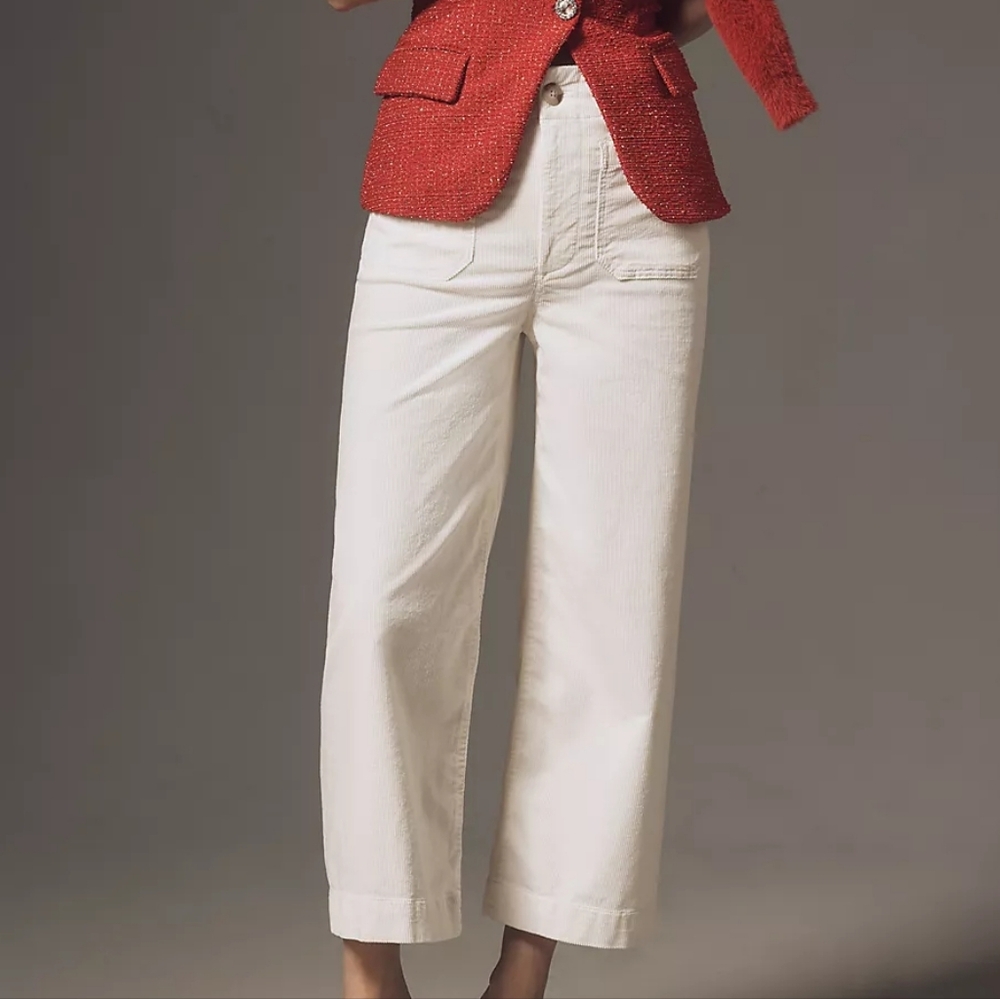 Maeve x Anthropologie The Colette Corduroy Wideleg Cropped Pants Neutral Ivory - Picture 6 of 14